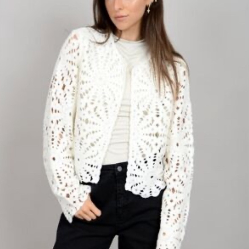 🎁NEW RD Style White Lucinda Crochet Knitwear Crew Knit Cardigan Jacket- Large